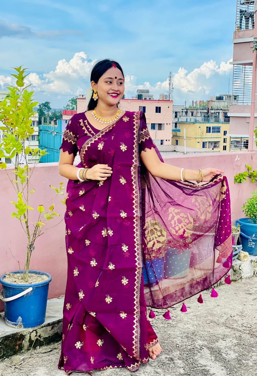 Semi Moslin Sharee with Blouse Piece